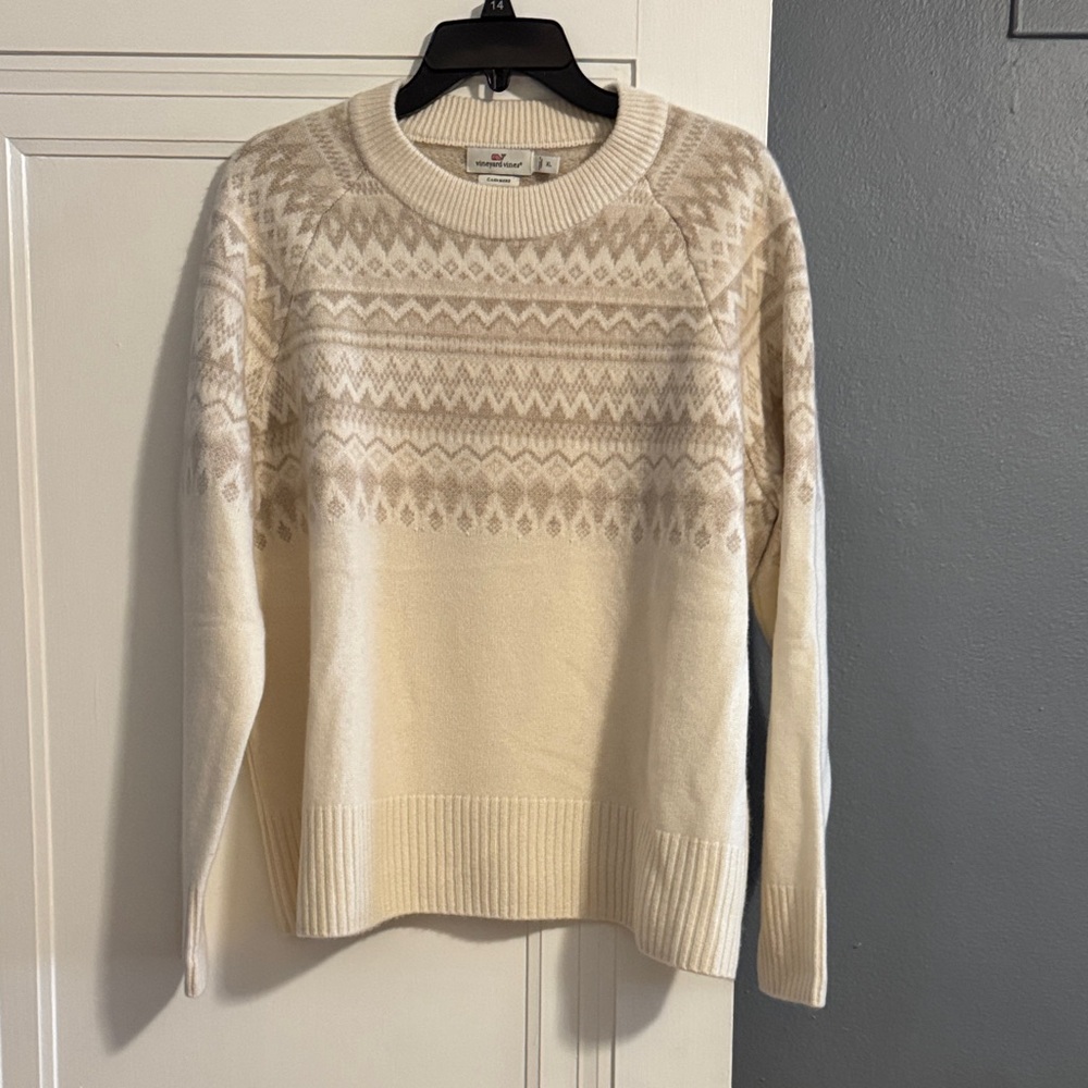 Vineyard Vines Cream & Taupe Fair Isle Crewneck Sweater